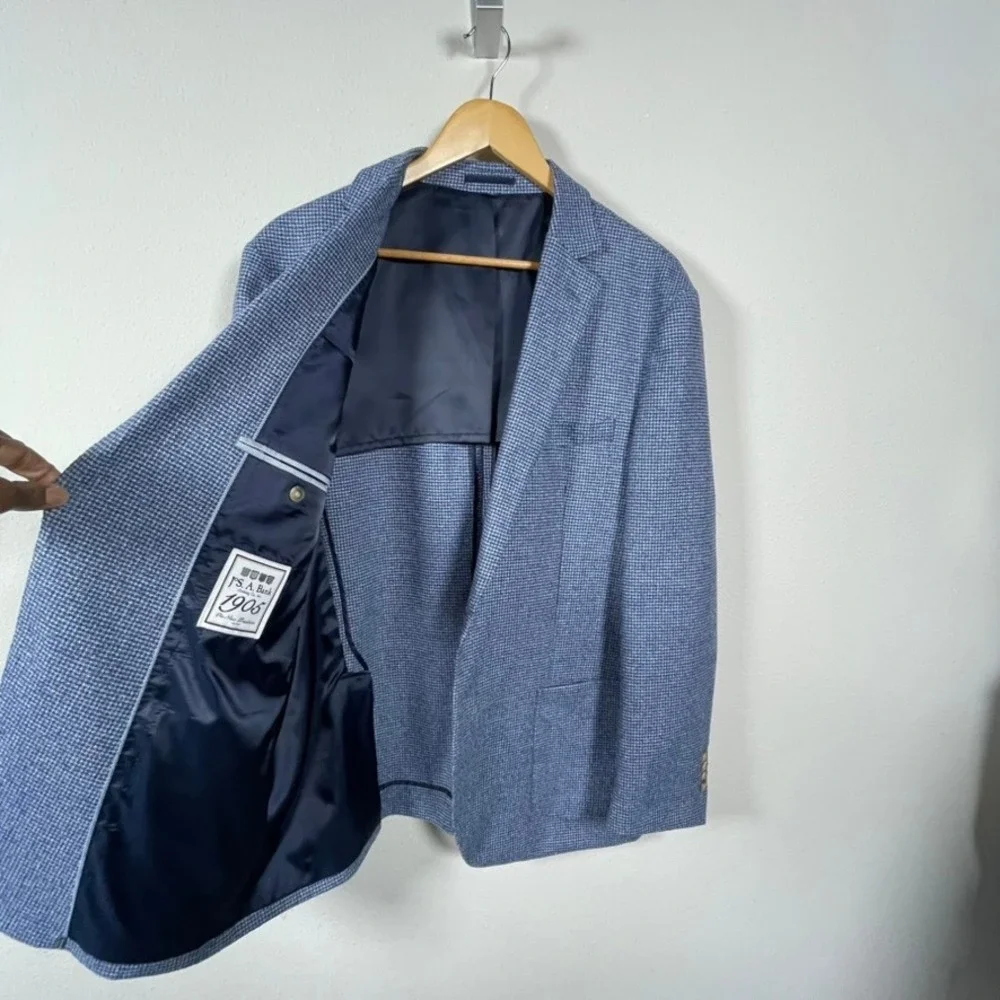 Jos. A. Bank 1905 Blazer Mens 43R Unstructured Blue Wool Silk Linen Tailored Fit